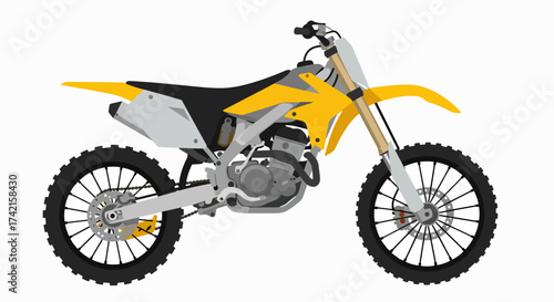 Vibrant Yellow Off-Road Dirt Bike Vector Illustration Isolated on White Background