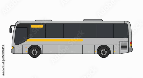 Grey City Bus with Yellow Trim - Isolated Flat Design Vector Graphic for Public Transport and Mobility