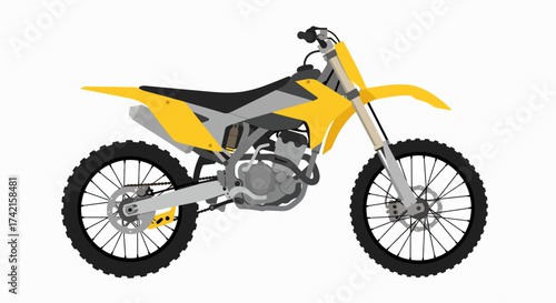 Vibrant Yellow Motocross Dirt Bike Isolated Illustration