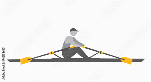 Determined Sculler Icon on White: Flat Design Rowing Athlete