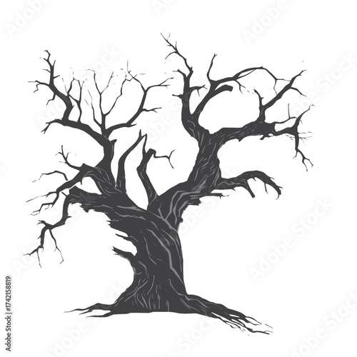 Drawing of a tree no leaves, vector illustration, white background