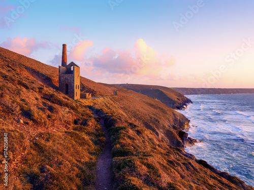engine house at sundown cornwall england uk near st agnes wheal Coates 