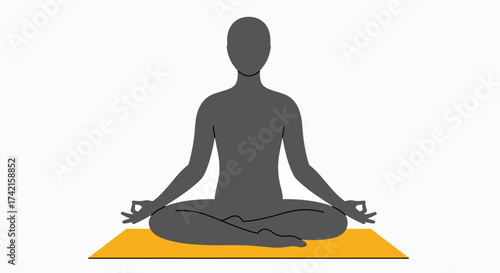 Tranquil Meditator Silhouette in Easy Pose on Yellow Mat