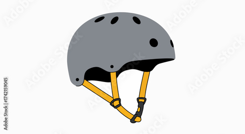 Modern Flat Design Gray Sports Helmet with Yellow Straps for Safety and Active Lifestyles
