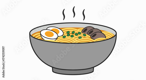 Classic Japanese Ramen Bowl Steaming with Delicious Noodles, Egg & Green Onions