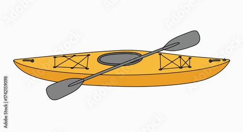 Vibrant Yellow Kayak and Paddle: Overhead View Vector Illustration for Water Sports & Adventure