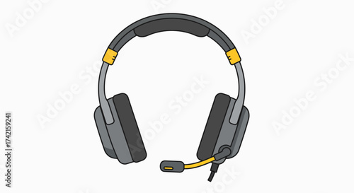 Modern Gaming Headset with Boom Mic - Grey and Yellow Vector Illustration