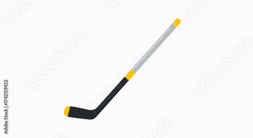 Stylized Mini Hockey Stick Illustration with Black, Grey, and Yellow Accents on White