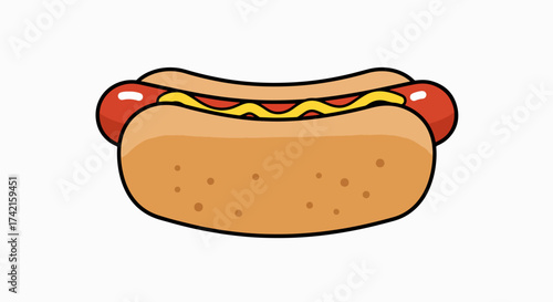 Classic Hot Dog with Mustard Illustration – Simple Vector Graphic for Fast Food Menus, Icons, and Casual Dining Designs