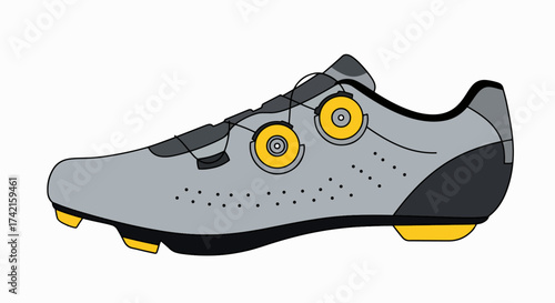 Modern Gray Road Cycling Shoe Vector Illustration with BOA Fit System