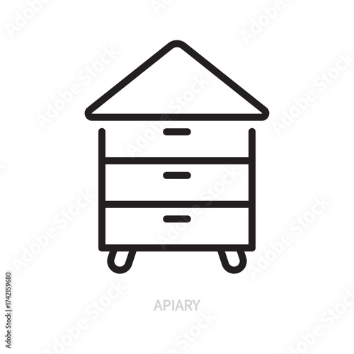 Apiary line icon. Agriculture, farming, beekeeping concept. Isolated on a white background. Editable stroke. Flat design. Vector illustration.