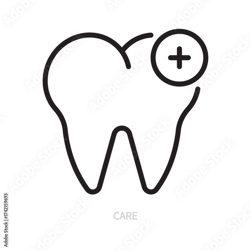 Tooth care line icon. Dental, tooth symbol. Dentistry, stomatology, medicine, hygiene concept. Isolated on a white background. Editable stroke. Flat design. Vector illustration.