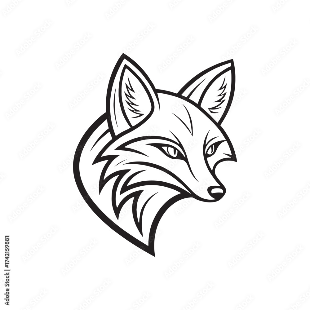 Fototapeta premium Animal fox icon elegant fox head icon with Clea silhouette on white background