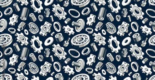 Gears seamless background, vector cogs and cogwheels mechanical repeat wallpaper, repair and maintenance theme tiling pattern, elements easy to use separately.