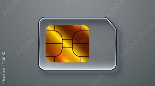 Modern glass SIM card with a sleek, translucent design on a gray background. A representation of advanced mobile technology.