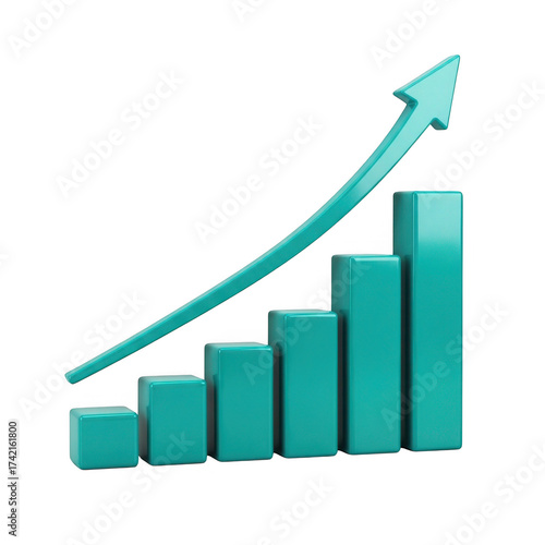 3d teal bar chart with upward trend arrow representing growth isolated on transparent background Free Download 3d teal bar chart with upward trend arrow representing growth isolated on transparent background - GFXLoad