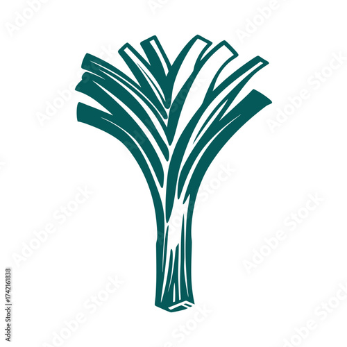 Stylized Leek Illustration for St. David's Day St. Davids Day Single leek plant with layered leaves in clean tapered lines against slate blue