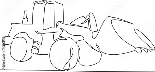 One continuous single drawing line art flat doodle tractor, machinery, vehicle, agriculture, industry, farming, machine. Isolated image hand draw contour on a white background, hand drawn, not AI