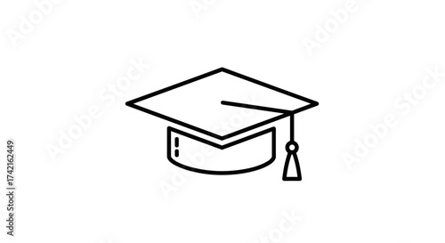 A simple outline drawing of a graduation cap with a tassel indicating academic achievement and knowledge.