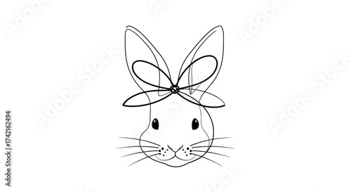 A whimsical sketch of a cute bunny with a bow accentuating its ears, rendered in a simple line art style for a charming and delightful visual appeal.