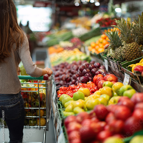 A young woman shopping for fruits in supermarket