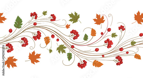 A flowing decorative border with autumn leaves and berries swirling gracefully.