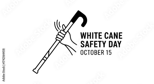 White Cane Safety Day: An artistic depiction of a hand gripping a white cane, set against a backdrop that features typography, which creates a poignant message dedicated to the theme. 