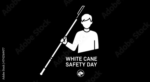 White Cane Safety Day: A minimalistic silhouette of a person utilizing a white cane symbolizes independence and mobility, highlighting the significance of safety.
