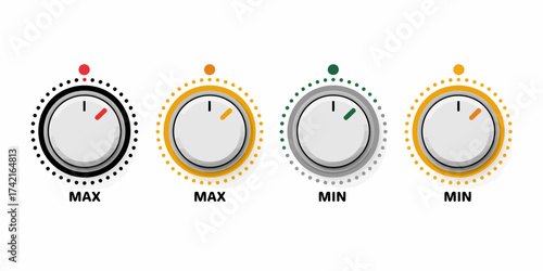 Conceptual Illustration of Control Knobs at Maximum and Minimum Levels with Simple Design