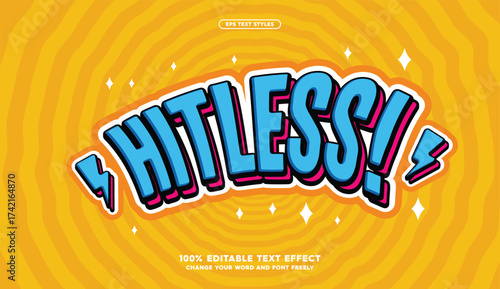 Hitless: Bold, badge emblem, text effect for a comic, poster dynamic look. Fully editable for versatile design applications. Vector eps illustration