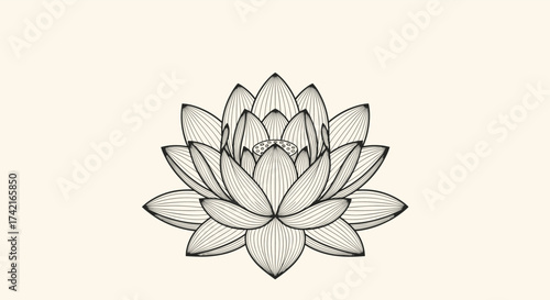 A detailed sketch of a lotus flower blooming on a plain background, emphasizing its intricate petals and delicate texture.