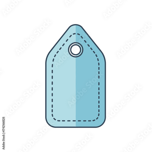 A light blue blank tag with a dotted border and a hole at the top, ready for customization and labeling purposes