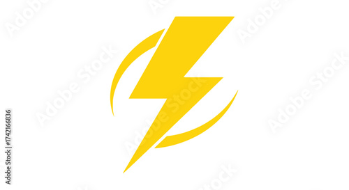 Electric Lightning Bolt Icon for Energy and Power Concepts - Yellow Symbol on White Background