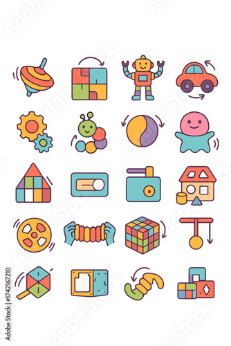 Kids Toys with Motion Spinning top, flip puzzle, transform robot, wheel car, rotating gear, snap toy, color change ball, reversible puppet, magnetic