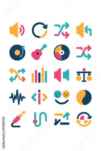 Musical Interaction Volume toggle, loop track, shuffle play, reverse sound, turntable spin, switch instrument, record flip, music transition, remix
