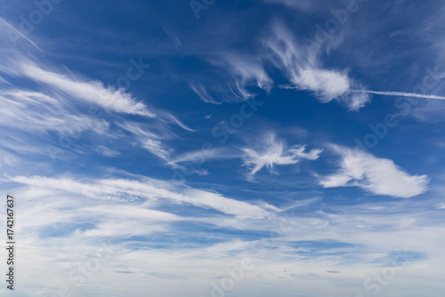 blue sky with white fluffy clouds during the day (focal length 28 mm)	
