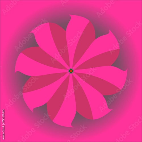 A luminous pink flower blooms with layered petals, glowing softly from its green heart, radiating warmth, beauty, and endless gentle harmony.