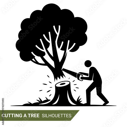 Qualityful cutting a tree silhouettes