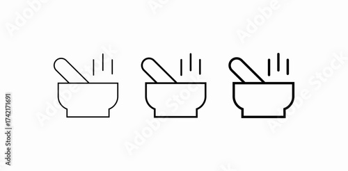 pestle mortar steaming icon sign vector