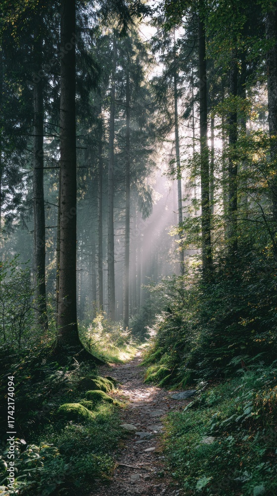 Fototapeta premium Forest path sunlight