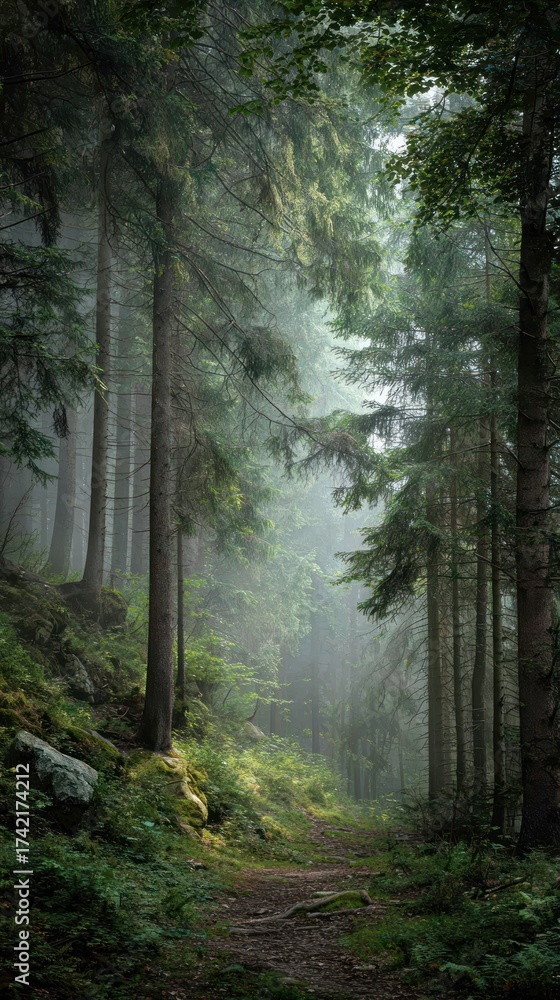 Naklejka premium Misty forest path