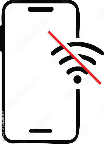  no wifi signal connection error smart phone icon. Disconnect wifi icon set. Lost wireless fidelity connection, no Wi-Fi connection sign symbol. No wifi forbidden sign.