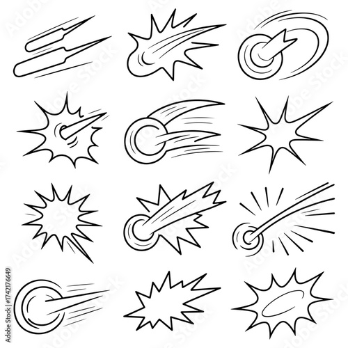 Qualityful Line speed cartoon effect, boom explosive motion line icon set