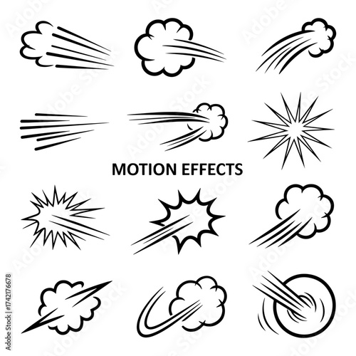 Qualityful Line speed cartoon effect, boom explosive motion line icon set