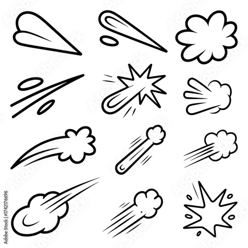 Qualityful Line speed cartoon effect, boom explosive motion line icon set