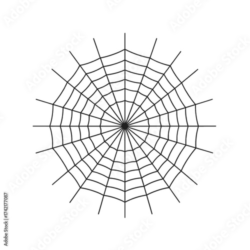 Spider web illustration, intricate radial design, perfect for Halloween decorations.