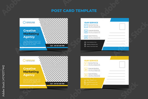 Modern Minimalist Post Card Design Layout Template for Business and personal use, for Printing and Branding 