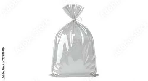 Tied, clear plastic bag filled with contents