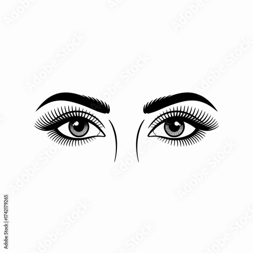 Beautiful woman eyes with long eyelashes isolated on white background design