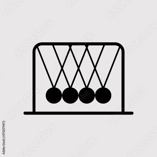 Newtons cradle line drawing isolated on white background, physics concept